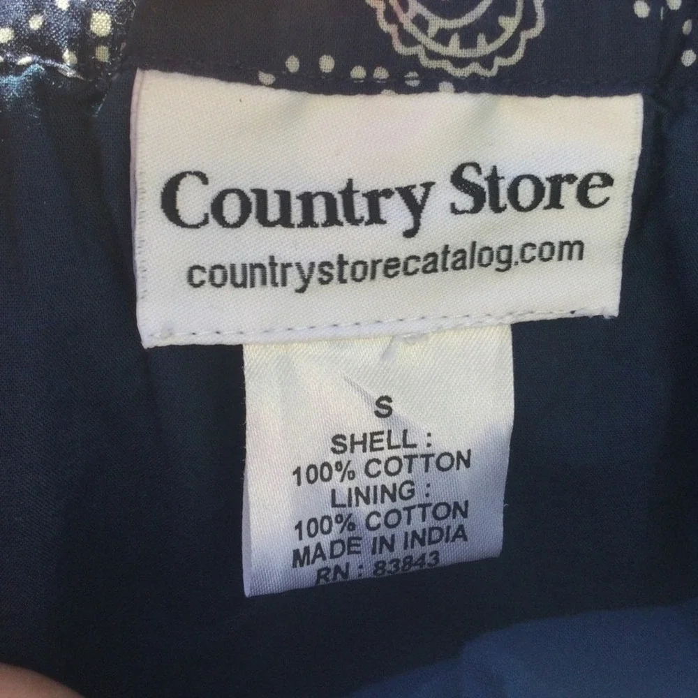 Womens‎ Cotton Pull On Midi Skirt Navy Blue Paisley Western Americana Summer S